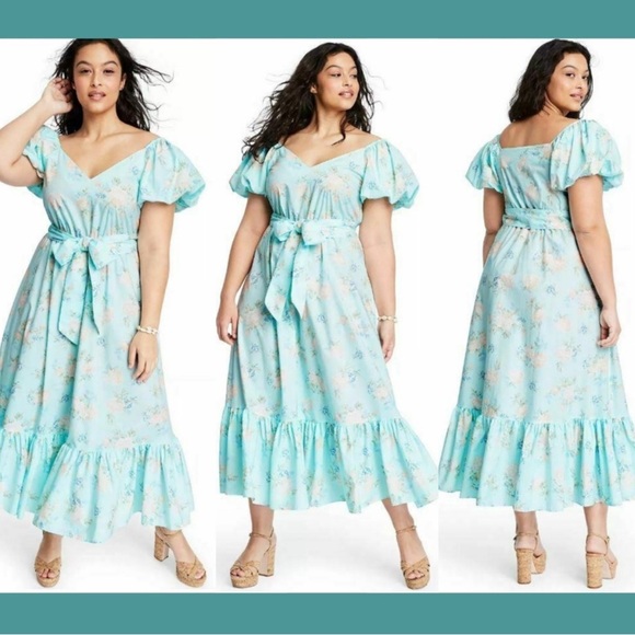 Loveshackfancy Estelle dress Off-Shoulder Blue Floral 6 Cotton - Picture 2 of 7